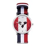Orologio al quarzo con bandiera canadese con testa di alce e numeri arabi, orologio da polso con cinturino regolabile per uomo e donna
