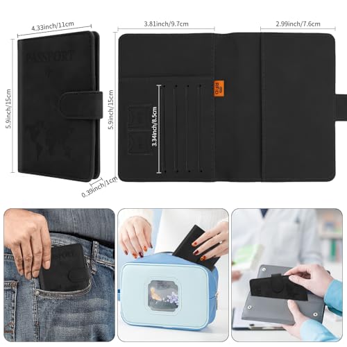 Passport Holder for Travel, Passport Cover Wallet, Premium PU Leather Passport Book Card Holder Case for Women Men, Waterproof RFID Blocking Flying Travelling Essentials Vacation Must Haves, Black3