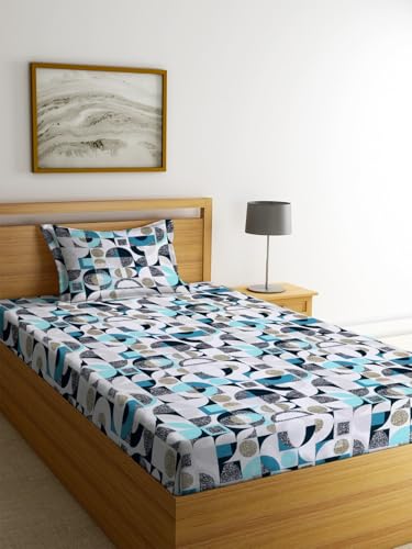 Image of NHD HOME Pure Cotton 180 to 220 tc Flat Single Bedsheets for Summer Breathable | Wrinklefree | Longlastic Super Soft (Size-60 X 90 Inch) with 1 Pillow Covers (Size-17 X 27 Inches, White Blue)