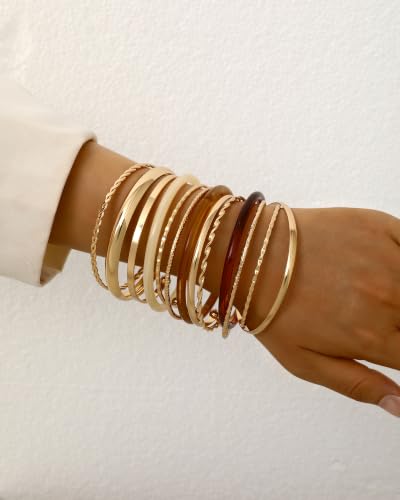 Image of IF ME Gold Bangle Bracelets for Women, Indian Bangles Stackable Set, Multi Layer Textured 18K Gold Plated Chunky Bracelets Boho Jewelrys Set