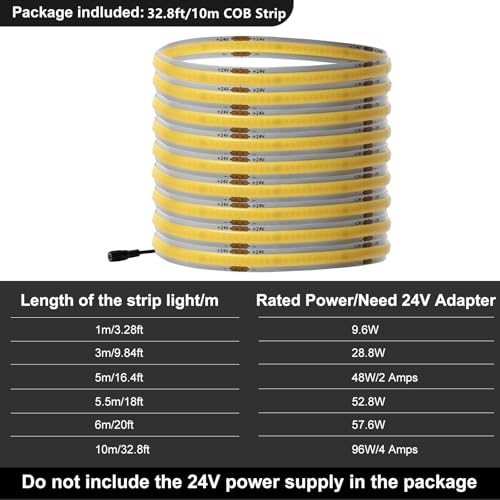 Tira Led COB 32.8ft 24V Luz Blanca Fría 6000K Flexible miniatura 6
