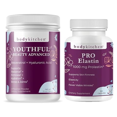 Body Kitchen Youthful Beauty Advanced Collagen Peptides Powder and Resveratrol and Hyaluronic Acid 10oz and Pro-Elastin, Count of 60 Cover