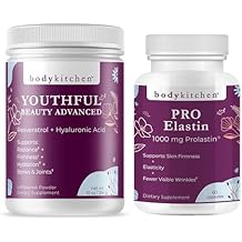 Body Kitchen Youthful Beauty Advanced Collagen Peptides Powder and Resveratrol and Hyaluronic Acid 10oz and Pro-Elastin, Count of 60