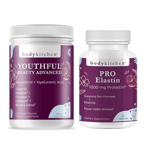 Body Kitchen Youthful Beauty Advanced Collagen Peptides Powder + Resveratrol and Hyaluronic Acid 10oz + Pro-Elastin 60ct
