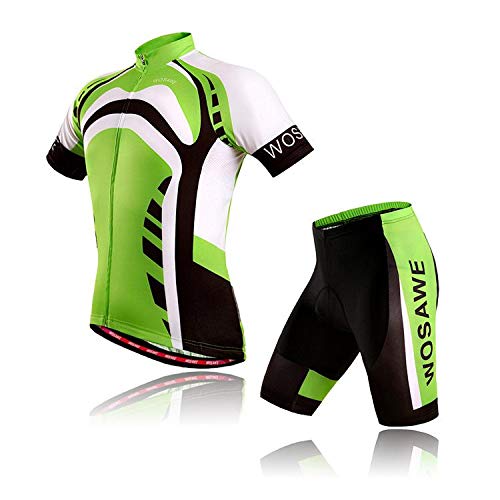 WosaweMen Cycling Jersey Bicycle Cushion Padded Shorts Tights Pants Sportswear Suit Set Breathable Quick Dry SIZE L