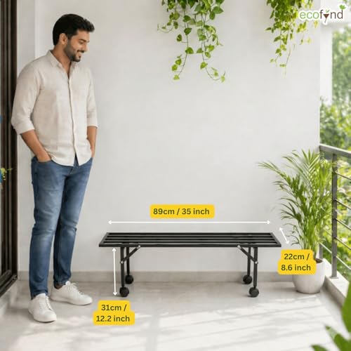 Image of ecofynd Scot 35 Inch Plant Stand with Wheels for Outdoor Balcony, Flower Pot Stand for Indoor Plants, Metal Plant Stand for Living Room, Home decor, Indoor & Outdoor plants, 1 Tier (2 Pack, PS051-BLK)