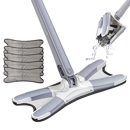 Banziaju X Type Flat Floor Mop, Flat Mop with 5Pcs Replacement Mop Pads Easy Squeeze Mop Self Wringing Flat Mop 360° Rotating Lazy Butterfly Mop for Walls Corners Gaps Glass