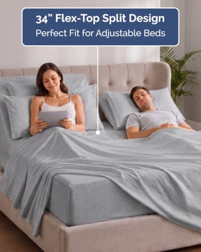 Image of Flex Top Split Head King 6 Piece Sheet Set - Cooling - Heathered Grey