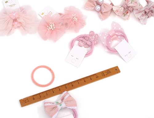 BIANHUAN 10 pairs Hair Ties With Bows 1.2 Inch Small, Ponytail Holders Pigtails Elastic Bands Hair Accessories For [Toddler] Kids [Baby] [Girl]s (Set-A)