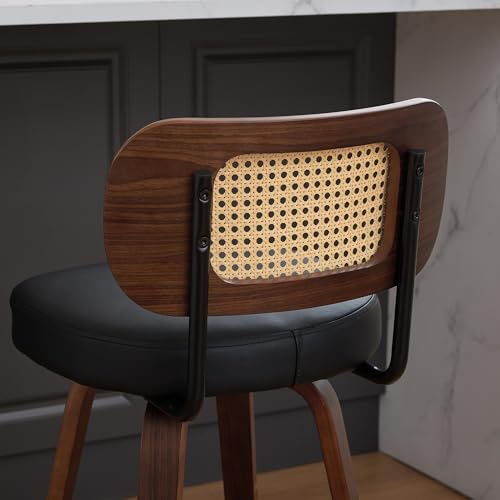 Image of YaFiti Swivel Bar Stools Set of 3, 26 inch Rattan Counter Height Bar Stools, Swivel Counter Stools with Cane Back & Upholstered Seat for Island /Kitchen /Counter /Bar (Dark Black)