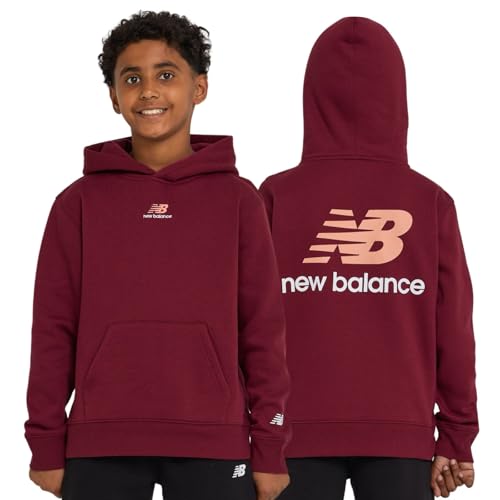New Balance Boys Hoodie – Premium Comfy Cotton Blended Fleece Classic Pullover Sweatshirt for Kids, Sizes 4-20 Burgundy