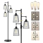 COFF Industrial Floor Lamp, 3 x 1200LM Edison LED Bulbs Included, Bright 3-Light Dimmable Floor Lamp, Farmhouse Tall Standing Lamp for Living Room, Bedroom Office Rustic Home Decor (Matte Black)
