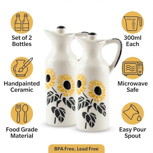 Image of Ceramic Oil Dispenser Set of 2, 300 ml Each, Sunflower