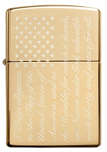Zippo Pledge Of Allegiance Design High Polish Brass Pocket Lighter #TOP1
