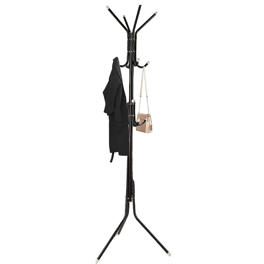 House of Quirk House of Quirk Coat Rack Freestanding Metal Coat Tree Hanger 12 Hooks Hat Rack for Hanging Bags Scarves Clothes Handbag Umbrella Jacket Hall Bedroom - Black-image-3