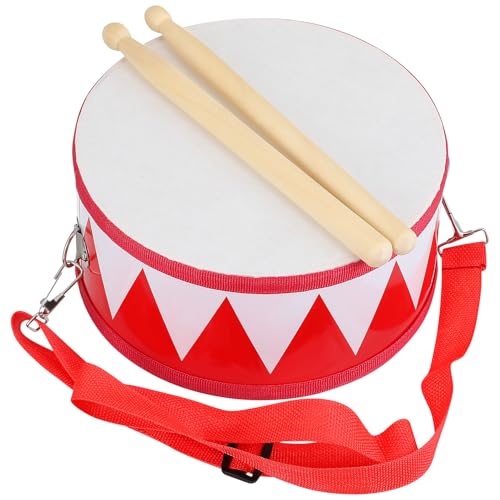 HOOTNEE Orff Double-Sided Snare Drum 8-inch Educational Percussion Instrument for Age 3-12, Red and White Drum Set for Early Music Learning and Play