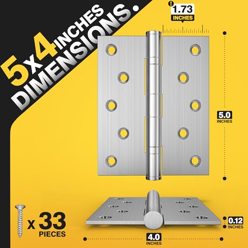 KOLET Ball Bearing Door Hinges, 5 x 4 Inches Door Hinges, Square Corner with Extra Thick 3mm, Heavy Duty Stainless Steel, Suitable for Hotel and Building, Smooth and No Squeak, Brushed Nickel, 3 Pack by Kolet - Image 2