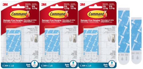 Command Bath Replacement Strips, 2-Medium and 4-Large Water-Resistant Adhesive Strips, Re-Hang Bath Hooks or Caddies (Pack of 3) - image 1