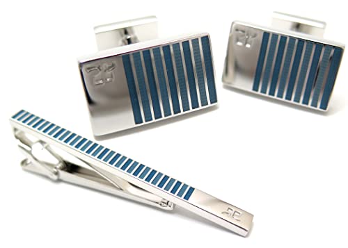 クレージュ(courreges) ツートンブルーストライプカフス＆タイバーセット(カフスボタン/カフリンクス)