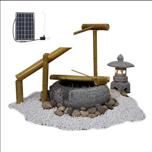 JYHHGDS Solar-Bambusbrunnen Zen-Garten-Wasserbrunnen Set