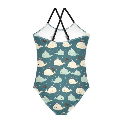 Girl's One Piece Swimsuit Blue Cute Whale Donut Beach Bathing Swimwear2