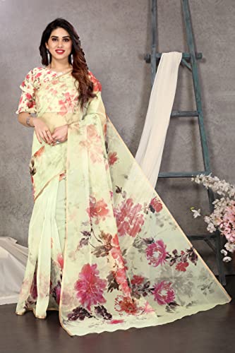 Image of MIRCHI FASHION Women Saree Organza Printed | Traditional Semi-Transparent Festive Sari with Unstitched Blouse Piece