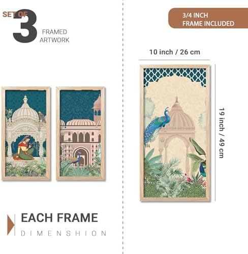 walllane Pichwai Painting for wall Decoration |Traditional Indian Art Wall Décor Paintings | Traditional Indian Art Pichwai Wall Décor Paintings set of 3 (10x19 inch, A)