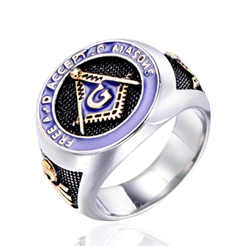 EZSONA Men's Blue Free Stainless Steel Vintage Gold Freemason Masonic Rings Signet Biker Bands Size 12 EZSONA Men's Blue Free Stainless Steel Vintage Gold Freemason Masonic Rings Signet Biker Bands Size 12