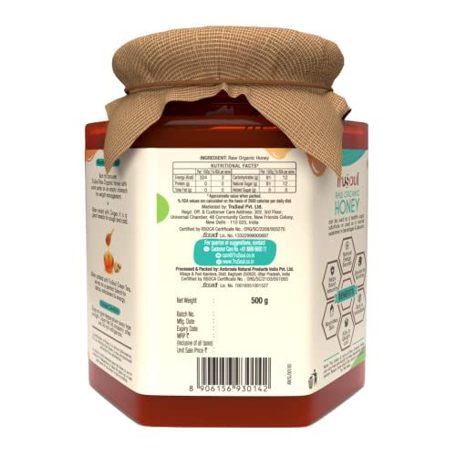 Image of TruSoul By Baidyanath Raw Organic Honey - 500gm | NPOP Organic Certified, Sourced from Himalayas | 100% Raw & Natural | No Added Sugar | Unprocessed, Unpasteurized -(Pack of 1)
