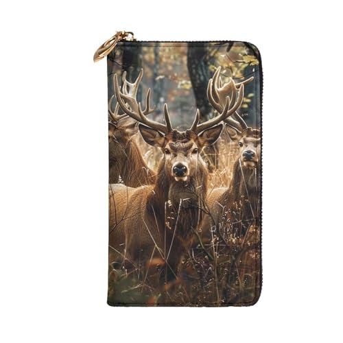 Women's Leather Wallet - Nature wild Animal Deers Prints Coin Purse Travel Card Holder Zipper Purse Cell Phone Handbag2