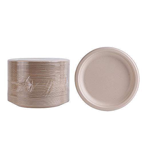 Laojbaba [125-Pack] 8.8\'\' Eco-Friendly,100% Compostable,Heavy-Duty Quality Natural Disposable Plates, Made of Sugar Cane Fibers, Brown - Thumbnail 5