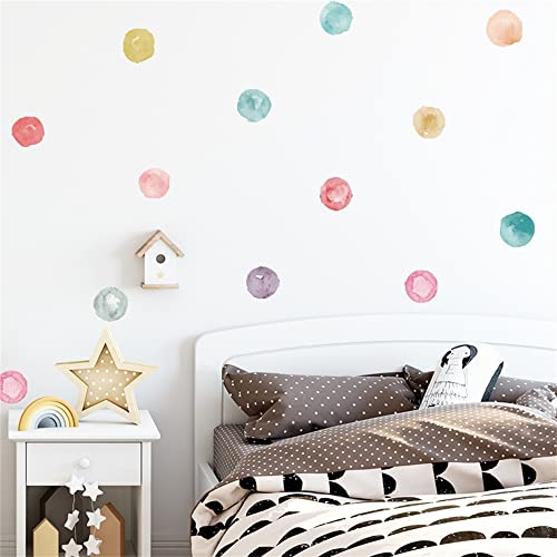 Rofarso 120 Decals 2.2'' Colorful Dots Wall Decals Watercolor Polka Wall Stickers Diy Decoration For Kids Baby Boys Girls Teens Removable Home Decor For Nursery Bedroom Living Room Playing Room (Colorful-D) #TOP17