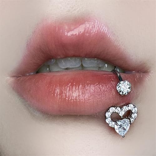 Niaspi 16G Crystal Heart Lip Rings for Women Stainless Steel C-Shaped Shiny Ball Barbell Snake Bite Monroe Labret Studs 8-12mm Lips Rings Hoop Body Piercings Jewelry (12mm) by Niaspi - Image 2