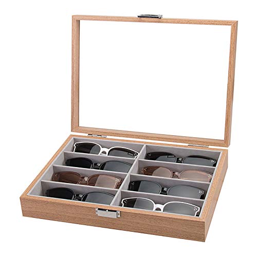 Homeanda Wooden Color 8 Grids Glasses Eyeglasses Sun Glasses Eyewear Sunglasses Box Case Tray Display Showcase Organizer Jewelry Tray with Cover