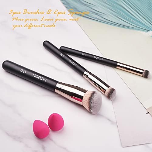 FITDON 3PCS Foundation Concealer Brushes & 2PCS Mini Makeup Sponge Blender, Flawless for Blending Liquid Cream and Powder, Buffing, Stippling