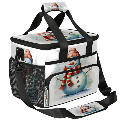 Insulated Picnic Backpack Lunch Box for Women Men Picnic Basket Tote Lunch Bag Picnic Bag Portable Lunch Bags for Picnic, Beach, Work, Trip,Office, Camp Lovely Snowman Winter