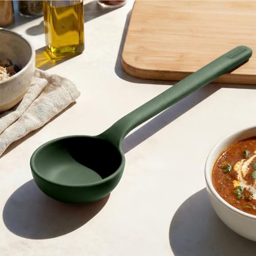 Image of Ember Cookware Silicone Ladle 30.5 cm | 230C Heat Resistant | Platinum Grade Food Safe Soup & Curry Ladle | Deep Bowl Serving Spoon for Cooking | Non Scratch Seamless Unibody Design | Green