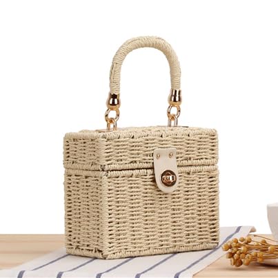 FUNSEED Small Square Box Summer Beach Straw Bag for Women, Fashion Handmade Woven Crossbody Bag Handbag for Vacation3