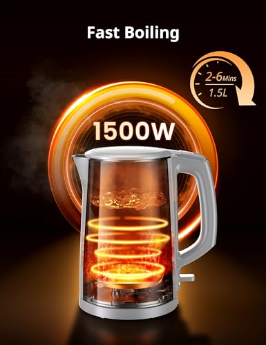 Image of COMFEE' Stainless Steel Double Wall Electric Kettle 1.5L, White