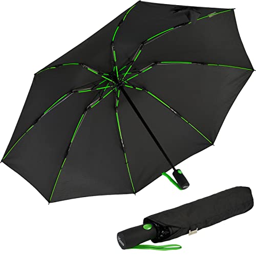 iX-brella Sturmschirm Voll-Fiberglas Taschenschirm groß 106 cm - mit farbigen Speichen - schwarz-grün