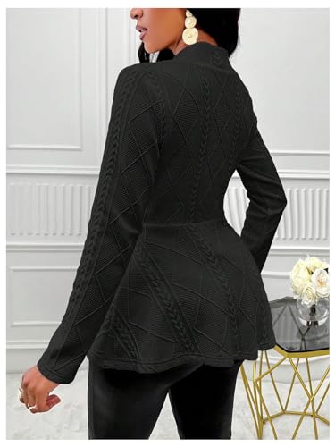 GORGLITTER Women's Peplum Blazer Jackets Business Casual Work Blazers Textured Button Front Long Sleeve Fall Outfits2