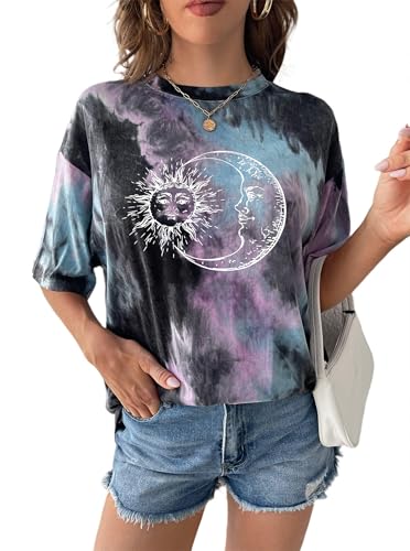 Image of Remidoo Women's Casual Oversized T Shirt Short Sleeve Graphic Tee Letter Tie Dye Shirts