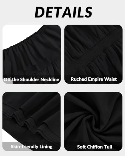 Image of Pinup Fashion Plus Size Formal Bridesmaid Wedding Guest Chiffon Long Dress | Chiffon, off-the-shoulder neckline, layered ruffles, ruched elastic waist, floor-length, evening party, wedding guest