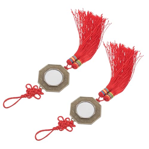 Housoutil 2 Pièces Miroir Feng Shui Chinois Bagua Traditionnel en Alliage de Zinc Léger Fil en Coton, Protection pour Décoration Intérieure Lors Nouvel an Chinois