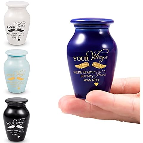 Mini Urns for Human Ashes- Mini Keepsake Urns Set of 4 with Box & Spoon - Your Wings were Ready My Heart was Not Small Urns for Ashes - Mini Cremation Urns Ceramics Urn Decorative Funeral Urn Cover
