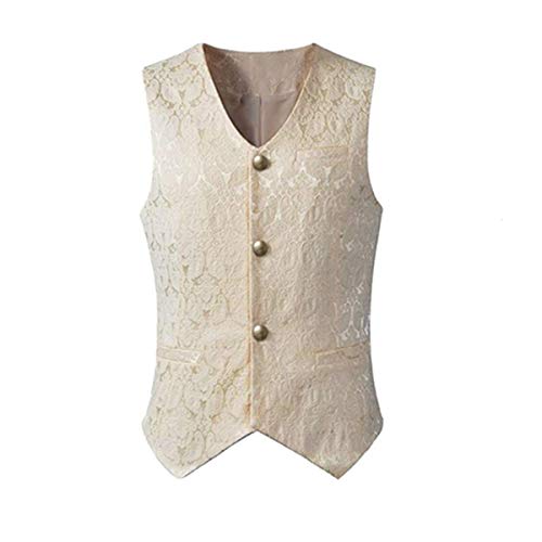 Herren Gothic Steampunk Vintage einreihige Weste Brokatweste Uniform Kostüm formelle Frack Weste Gr. L, weiß