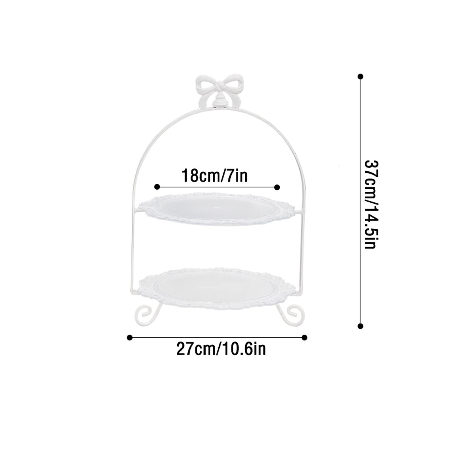 caihuashopping Présentoir à Gâteau Support de gâteau à 2 Niveaux avec des poignées d'arc Blanc feroughine de Dessert de fêtes de Mariage de Mariage d'anniversaire de Mariage Stand de Gâteaux