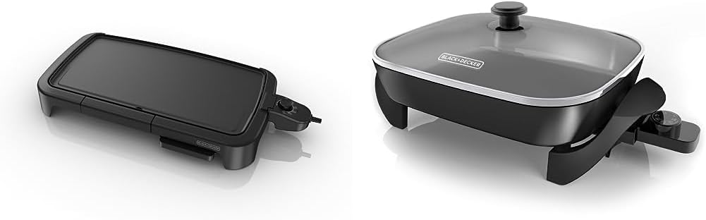BLACK+DECKER Family-Sized Electric Griddle with Warming Tray & Drip Tray, GD2051B & Black & Decker SK1215BC Family Sized Electric Skillet, Black