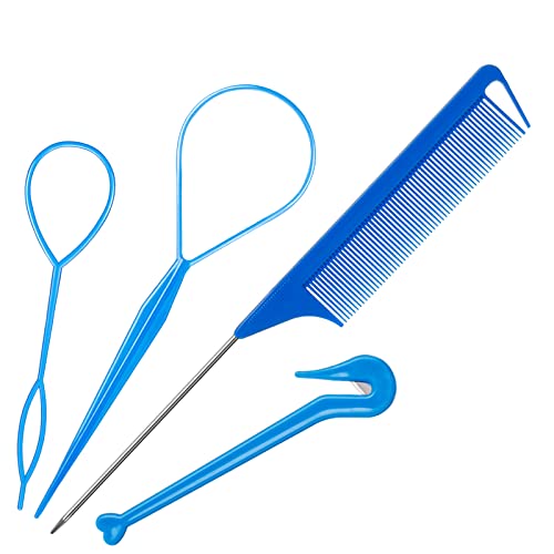 Hair Tail Tools Set Topsy Tail Hair Tool Hair Bands Remover Pin Tail Comb Hair Pull Through French Braid Tool Loop for Girls Hair Accessories Hair Styling