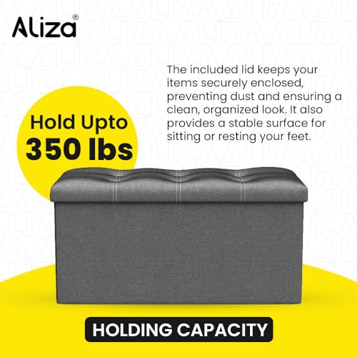 Ottoman Storage Box - Large Foldable Storage 76W x 38D x 38H CM - Great Storage Box with Lid for Bedroom, Living Room & Footstool - Grey Ottoman Box by Aliza